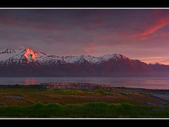 husavik house fjord sunset  Husavik Solstice Sunset